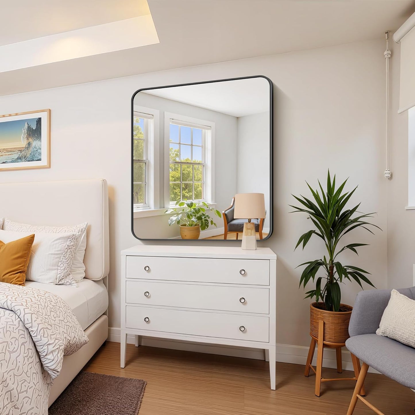 FORBATH Bathroom Mirror 36x40 Inch, Large Rectangular Wall Mirror with Black Aluminum Frame, Rounded Corners, Horizontal or Vertical Mount for Bathroom, Bedroom, Entryway