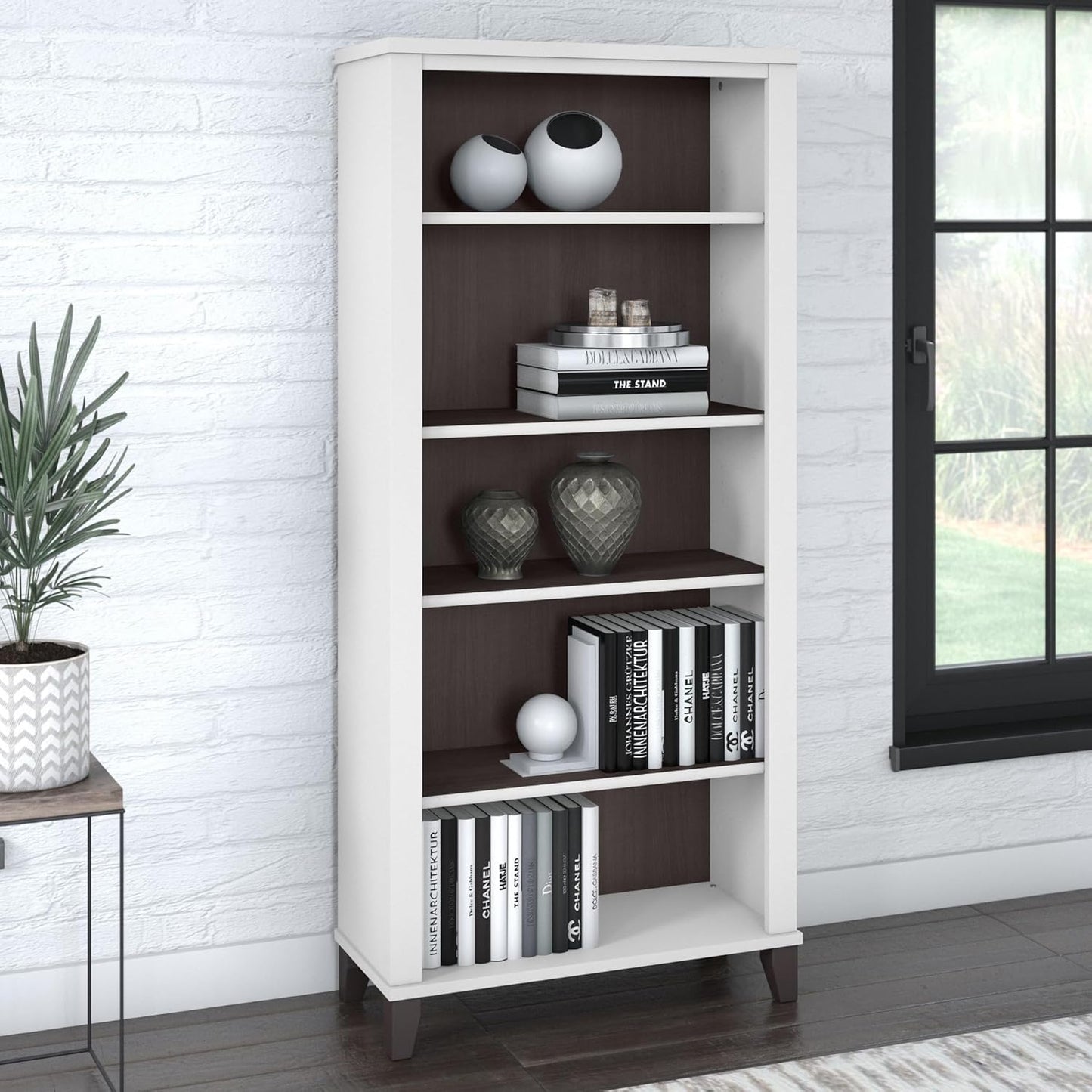Bush Furniture Somerset 5 Shelf Bookcase in Storm Gray, Tall Bookshelf, Large Book Shelf for Living Room, Home Office, or Entryway