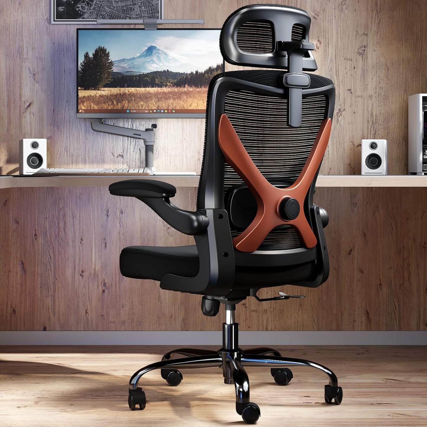 Ergonomic Office Chair - X-Shaped Computer Desk Chair Comfy, Gaming Chair, Office Chair with Lumbar Support, Mesh Office Chairs with Headrests, Desk Chair for Long Hours (Black Orange)