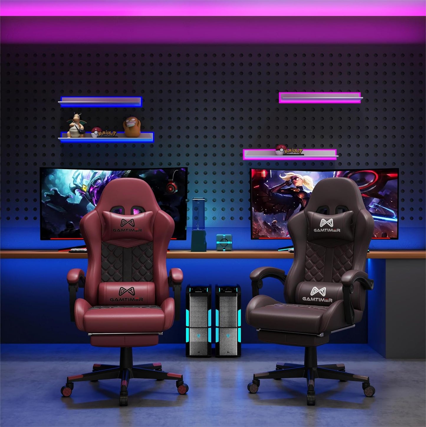 Gaming Chair, 400 lbs Adult Chair, High Back Computer Chair with Footrest and Linked Armrests, Office Video Game Chair with Lumbar Support (RED)