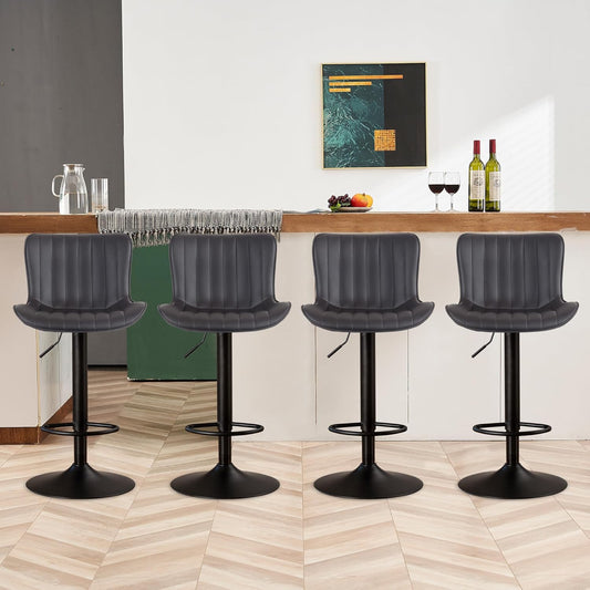 YOUNIKE Brown Bar Stools Set of 4 Modern Swivel Counter Height Bar Chair with Back Adjustable Kitchen Island Faux Leather Padded Barstools taburetes de bar Breakfast sillas para barra de cocina 4PCS