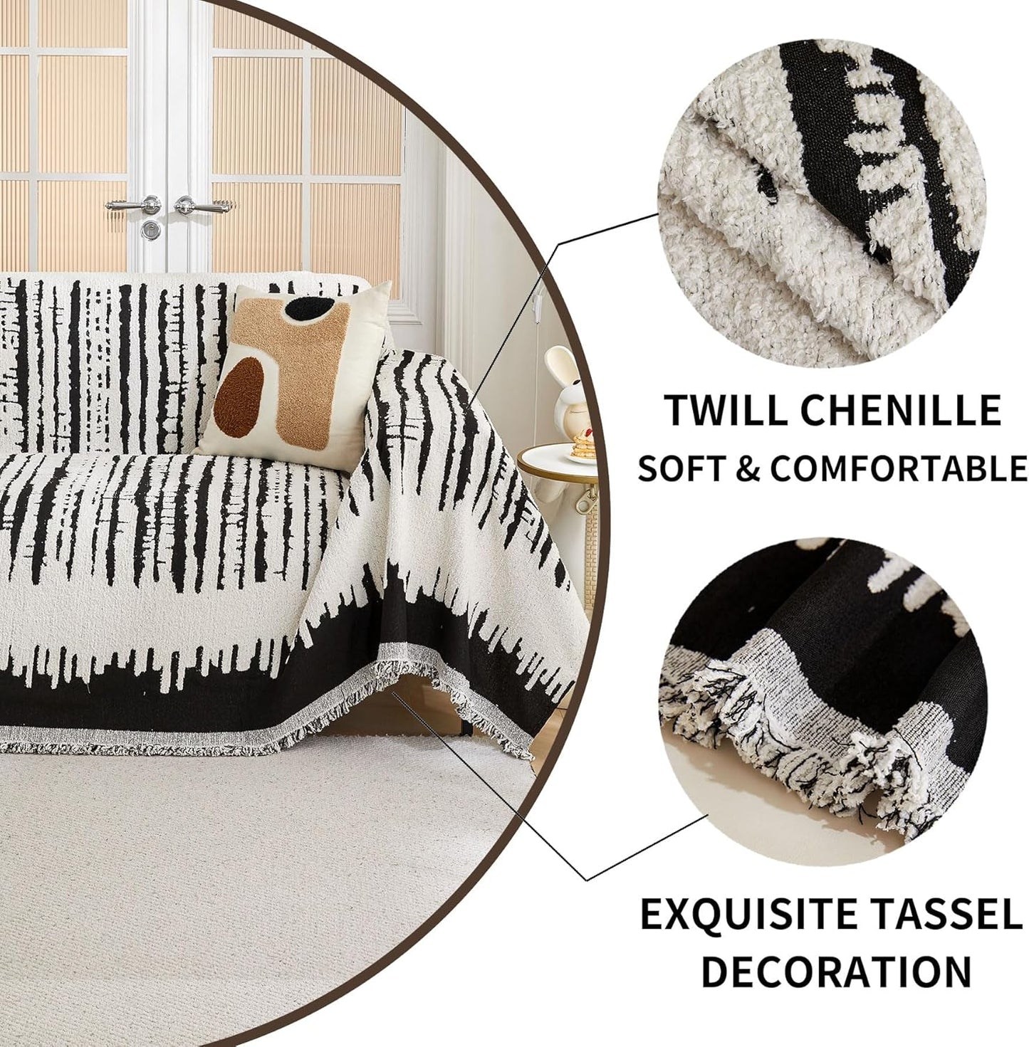 HAOMAIJIA Boho Sofa Covers Couch Covers for 3 Cushion Couch Sofa Pet Friendly Soft Thick Non Slip Couch Cover for Dogs Washable Sectional Couch Covers L Shape Furniture Protecto (XF-Black, 71"x118")