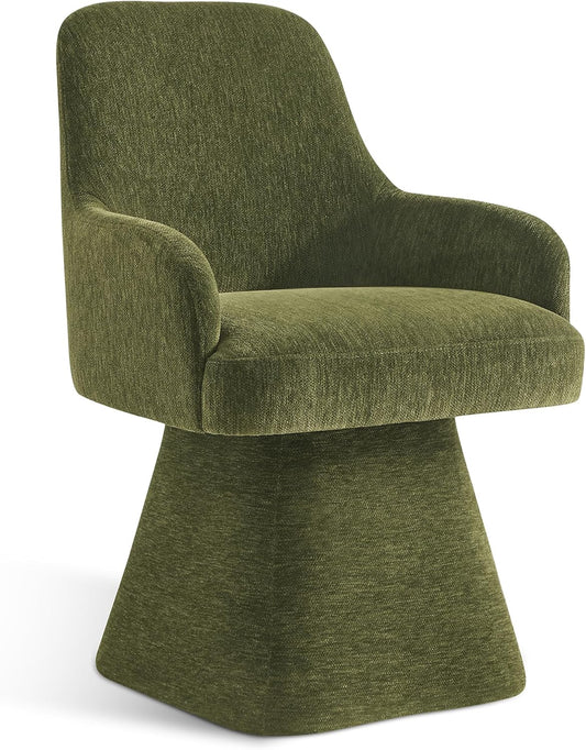 Swivel Dining Chair Set of 1, Mid Century Modern Chair Fabric Upholstered Armchair with Armrest & Ergonomic Backrest for Dining Room, Kitchen, Bedroom, Living Room, Green