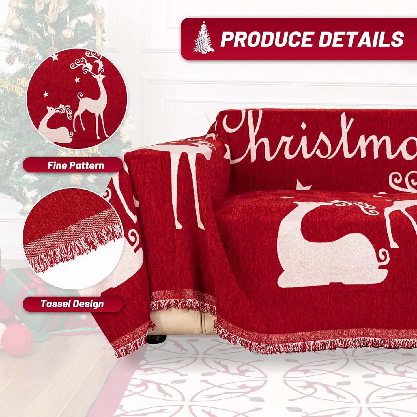 MYSKY HOME Christmas Couch Cover Sofa Cover, Couch Covers for 3 Cushion Couch Sofa Pet Friendly, L Shaped Couch Cover, Sectional Couch Covers Non Slip Furniture Protector for Kids, Dogs, 71"x134", Red