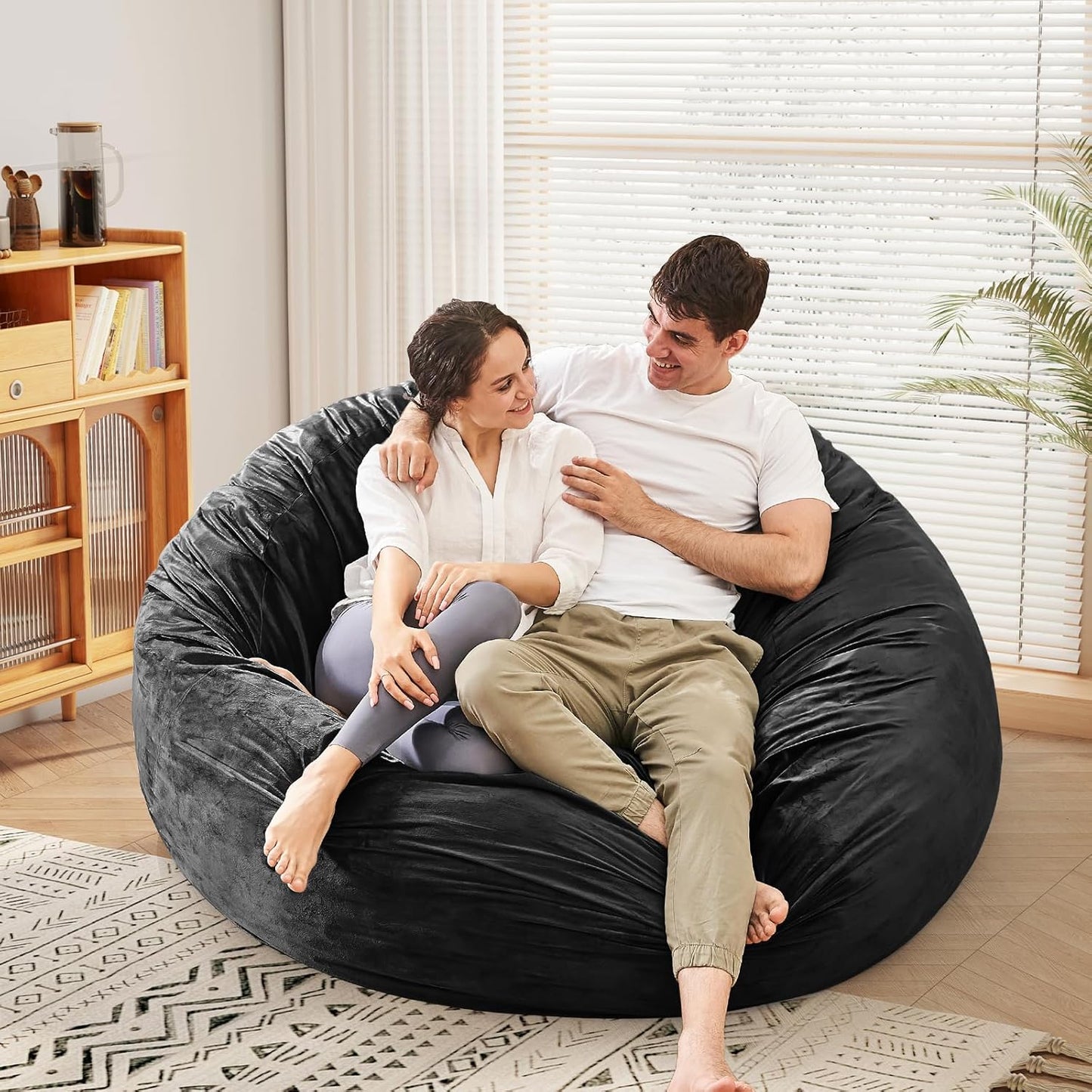 Bean Bag Chairs for Adults - Giant Bean Bag Chair Convertible Bean Bag Bed - Beanbag Chair with Micro Fiber Cover/Furniture Foam Filler - Floor Couch Sofa in Bedroom Dorm Room - Queen Carbon Black