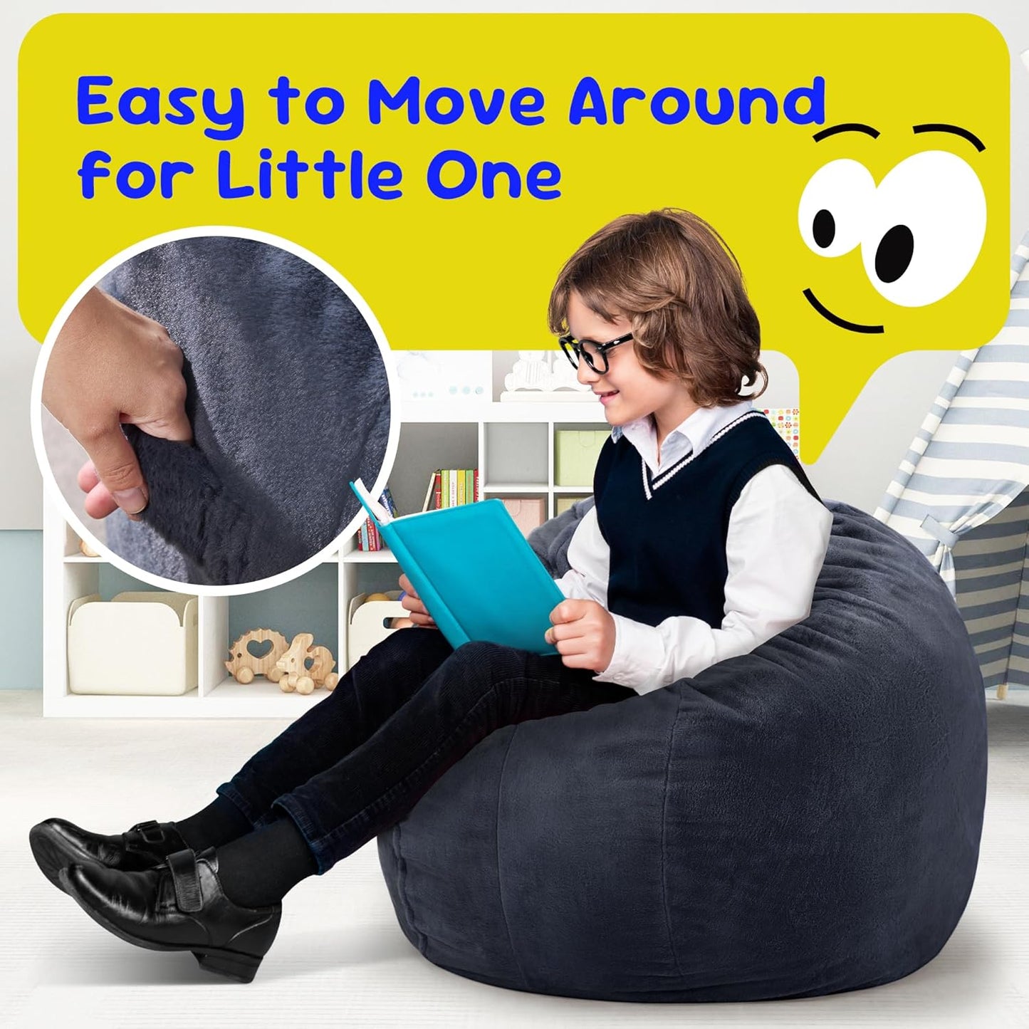 Hobestluk Bean Bag Chairs 2.5FT Beanbag Chair with Plush Faux Fur Cover Memory Foam Bean Bags, Small Bean Bag Chair for Living Room Bedroom, Playroom(Dark Grey)