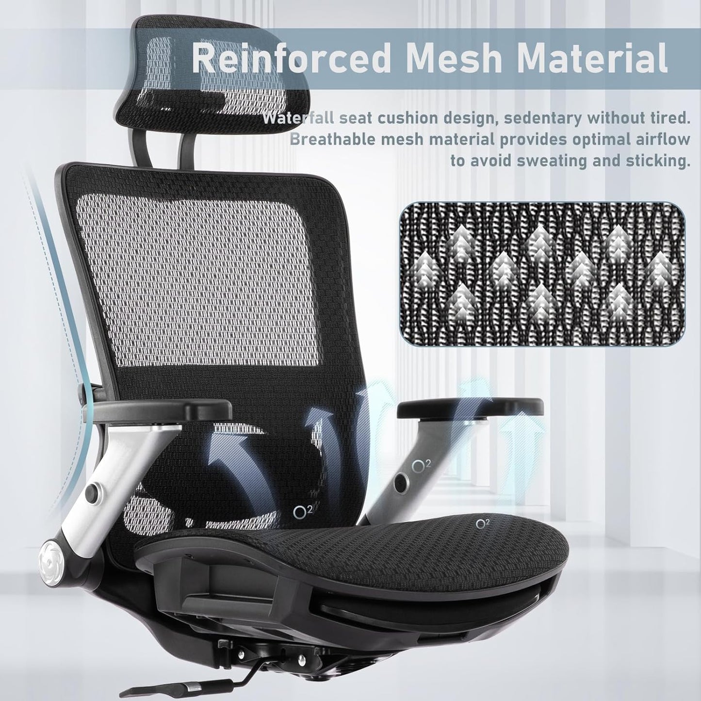 COLAMY Executive Mesh Office Chair with Footrest, Ergonomic Chair High Back with Adjustable Lumbar Support, Computer Desk Chair for Office/Work-Black