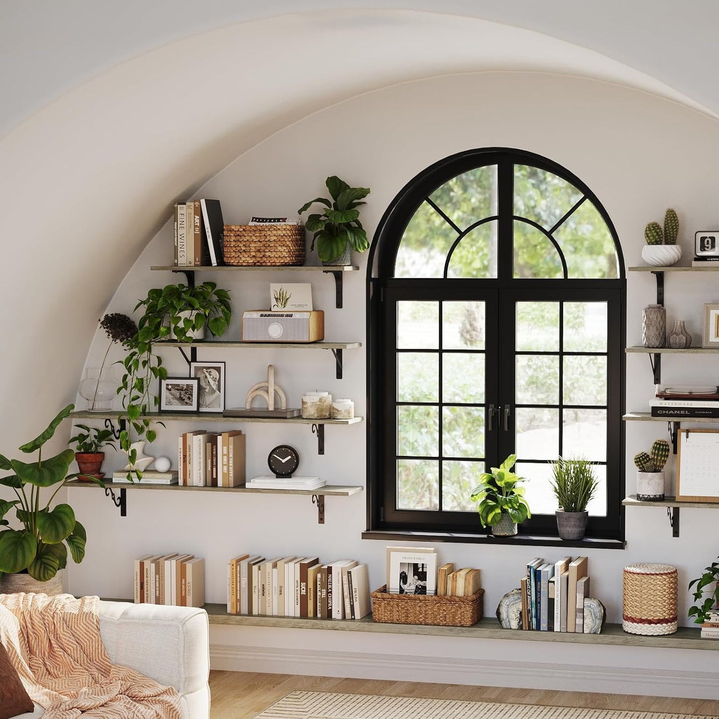 DINZI LVJ Long Wall Shelves, 47.3 Inch Large Floating Shelves Set of 2, Wide Display Shelf Wall Mounted with Brackets, Easy Hanging for Living Room, Toilet, Office, Bedroom, Gray Wash