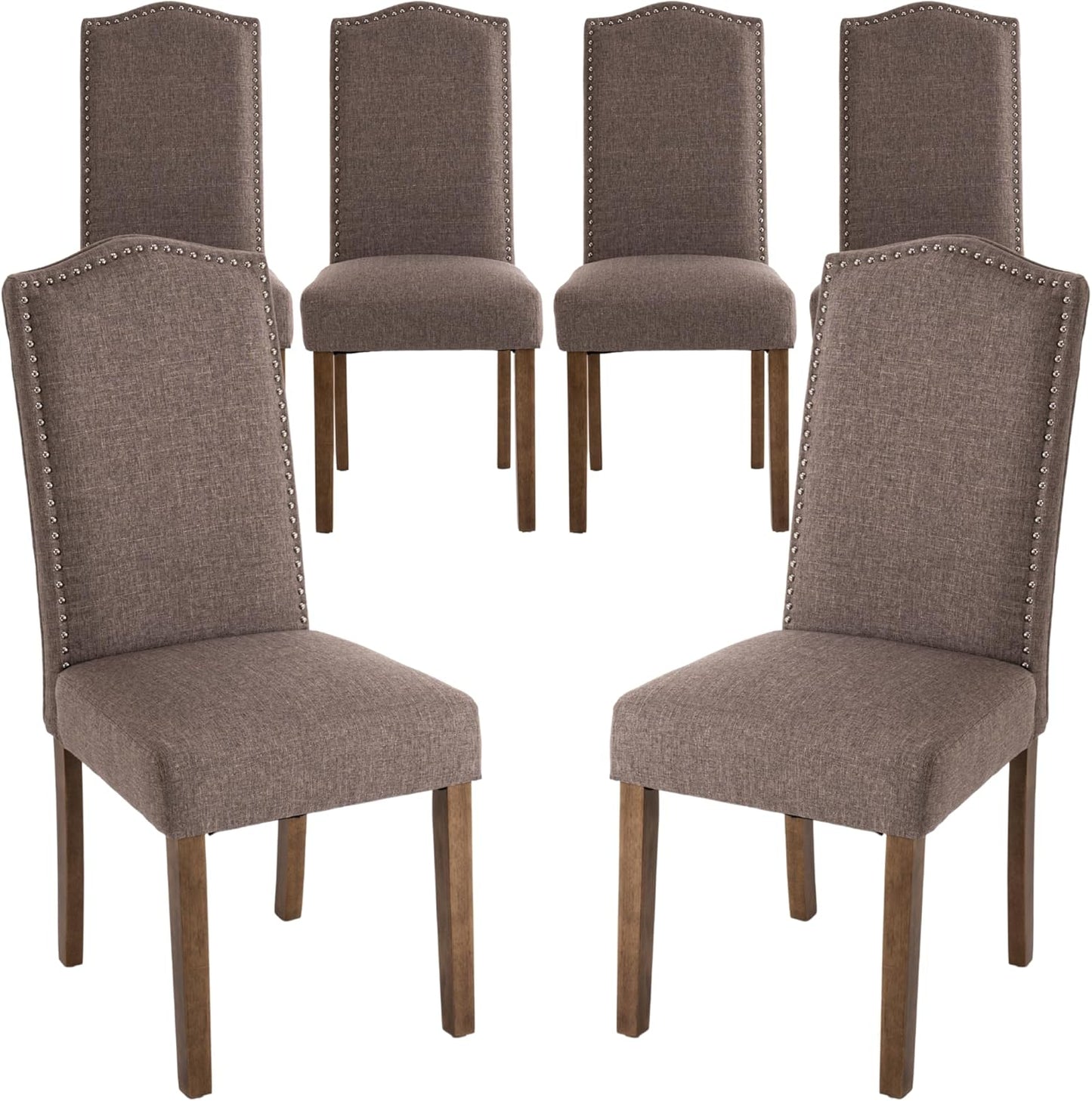 Stylish Upholstered Parsons Dining Chair Kitchen with Silver Nailhead Trim and Sturdy Solid Wood Legs