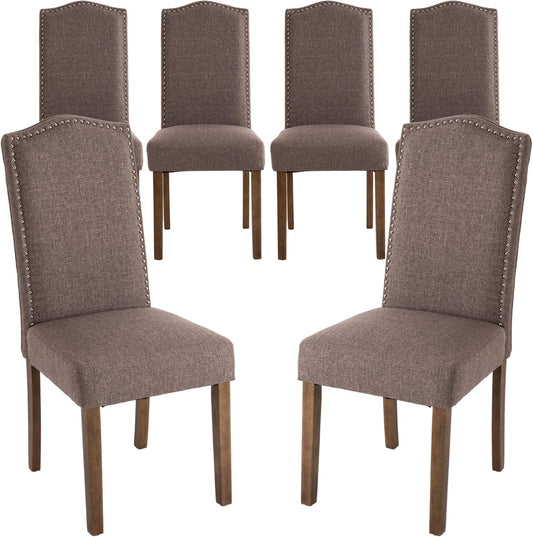 Stylish Upholstered Parsons Dining Chair Kitchen with Silver Nailhead Trim and Sturdy Solid Wood Legs