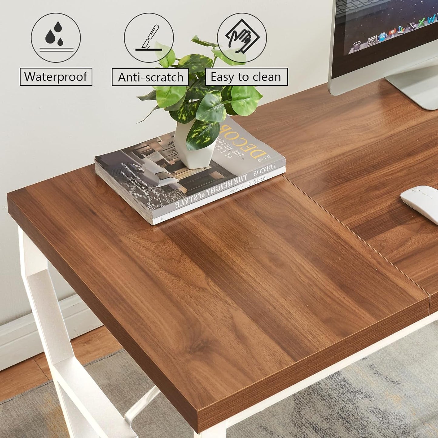 HOMISSUE 63-inch Executive Desk, Large Home Office Desk with Engineered Wood Tabletop and Metal Frame, Rustic Workstation Desks with Sturdy Structure, Long Computer Desks for Home Office, Writing