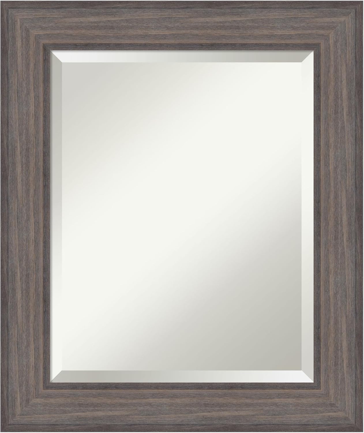 Amanti Art Grey Wall Mirror 25x21 Country Barnwood Rectangle Bathroom Mirror for Wall Decor Living Room, Small Country Rustic Wood Frame, Hangs Horizonally and Vertically, Bathroom Decor, Beveled Edge