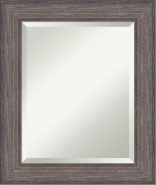 Amanti Art Grey Wall Mirror 25x21 Country Barnwood Rectangle Bathroom Mirror for Wall Decor Living Room, Small Country Rustic Wood Frame, Hangs Horizonally and Vertically, Bathroom Decor, Beveled Edge