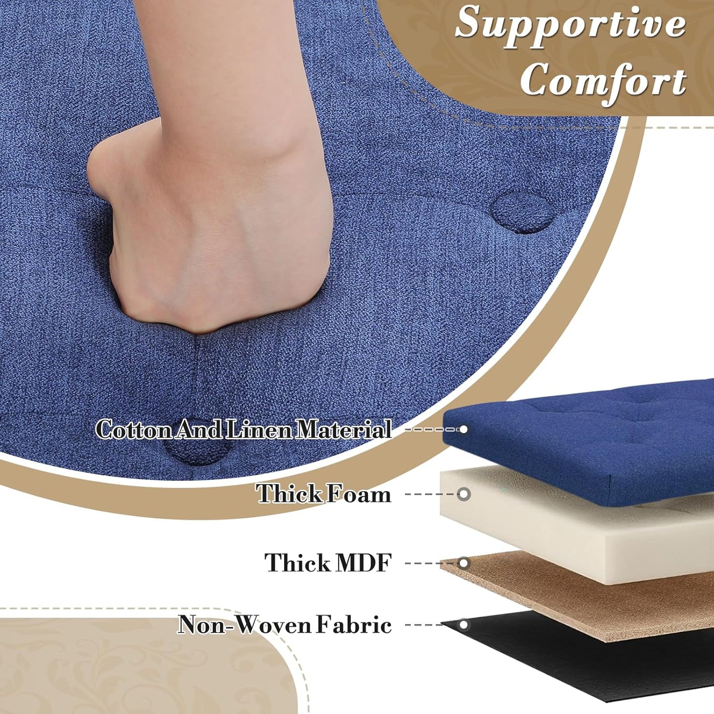 Athena Collection 24.5 Inch Small Ottoman with Storage, Round Linen Fabric Storage Ottoman Foot Rest with Removable Lid, Multipurpose Footstool Footrest for Livingroom, Bedroom, Dorm, Blue