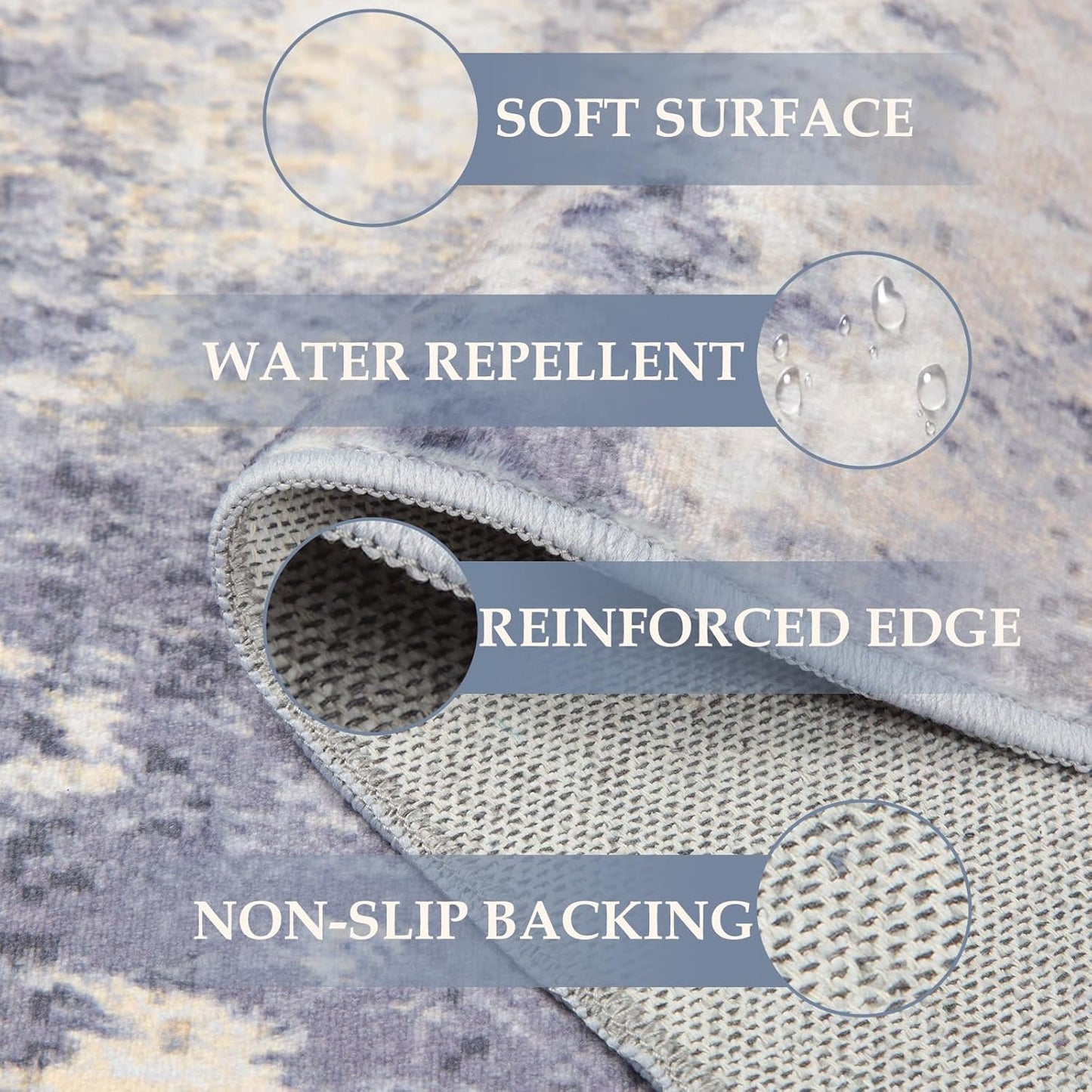 Washable Area Rugs 9'x12' Non-Slip Modern Abstract Soft for Living Room Entryway Bedroom Nursery, Print Pattern, Purple Grey Cream Yellow