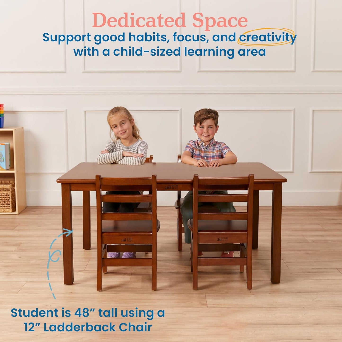 ECR4Kids 30in x 48in Rectangular Hardwood Table with 22in Legs, Kids Furniture, Dark Walnut