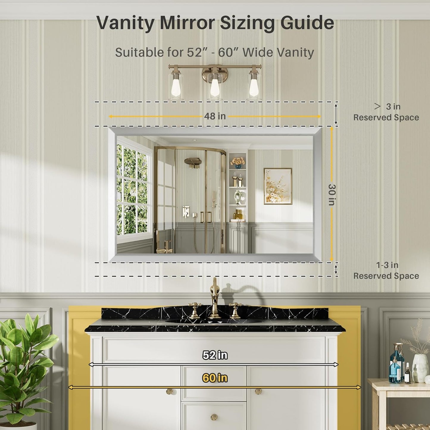 48x30 Inch Silver Bathroom Mirror for Wall, Thick Metal Framed Rectangle Mirrors for Over Sink, Bedroom, Living Room, Entryway, Anti-Rust, HD Tempered Glass