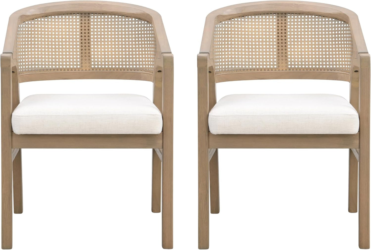 Christopher Knight Home Faritel Modern Wooden Dining Chairs Set of 2, Fabric Upholstered Kitchen Side Armchairs, Living Room Comfy Reading Chair with Curved Rattan Back, Light Ash+Beige