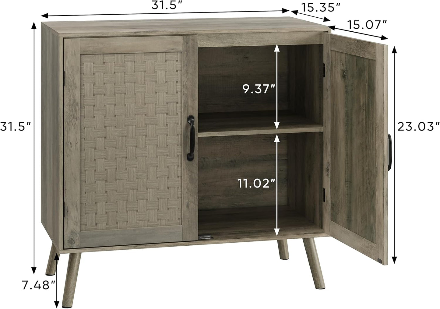 Smuxee Wood Sideboard, Freestanding Buffet Cabinet with 2 PVC Rattan Doors, Storage Cabinet with Adjustable Shelf for Living Room, Entryway, Hallway