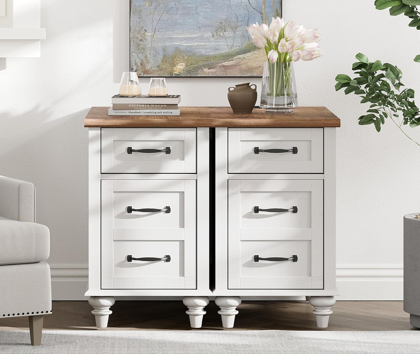 WAMPAT 2 Pack Off White End Table with Charging Station, Wood Side Sofa Table with Drawer and Storage Cabinet, Modern Nightstand with Power Outlets & USB Ports for Living Room, Bedroom