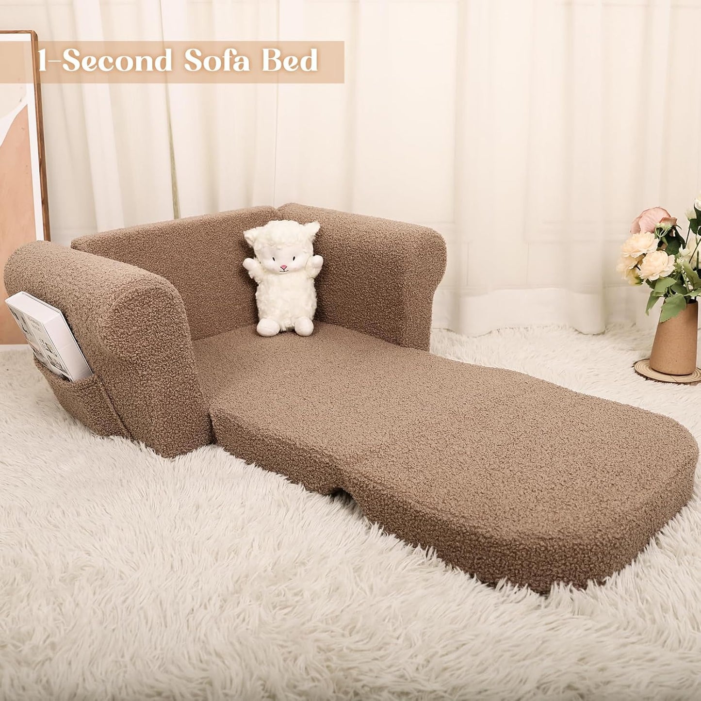 Chairs for Toddler, 2-in-1 Toddler Soft Teddy Baby Couch Fold Out, Convertible Chair to Lounger for Girls and Boys|Safety Certified | Gift for Children