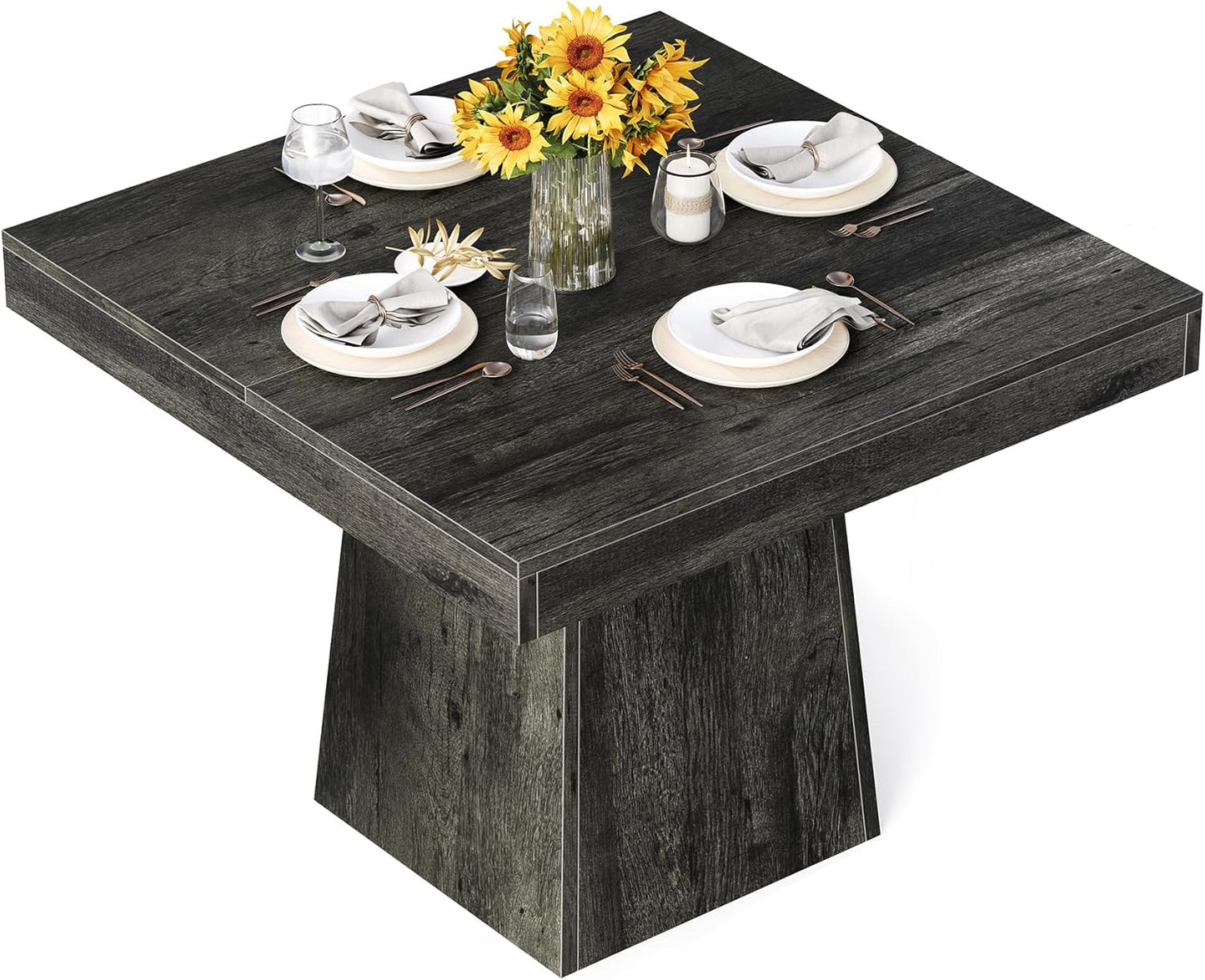 LITTLE TREE Dining Table for 4 People, 31.5-Inch Square Small Kitchen Table, Farmhouse Dinner Table with Sturdy Pedestal Base for Restaurant, Dining Room, Living Room, Grey