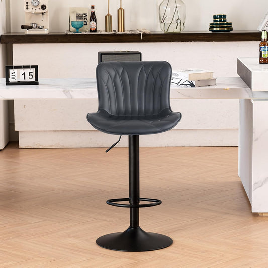 YOUNIKE Single Black Bar Stools Modern Swivel Counter Height Bar Chair with Back Adjustable Kitchen Island Faux Leather Padded Barstools taburetes de bar Breakfast sillas para barra de cocina 1PCS