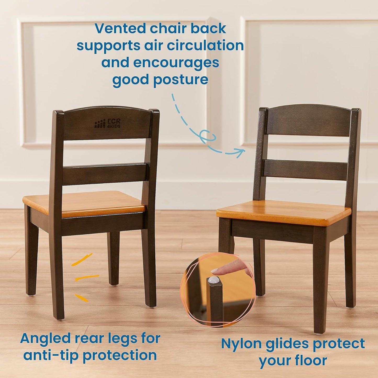 ECR4Kids Hideaway Table and Chair Set, Kids Furniture, Honey/Grey Wash, 3-Piece