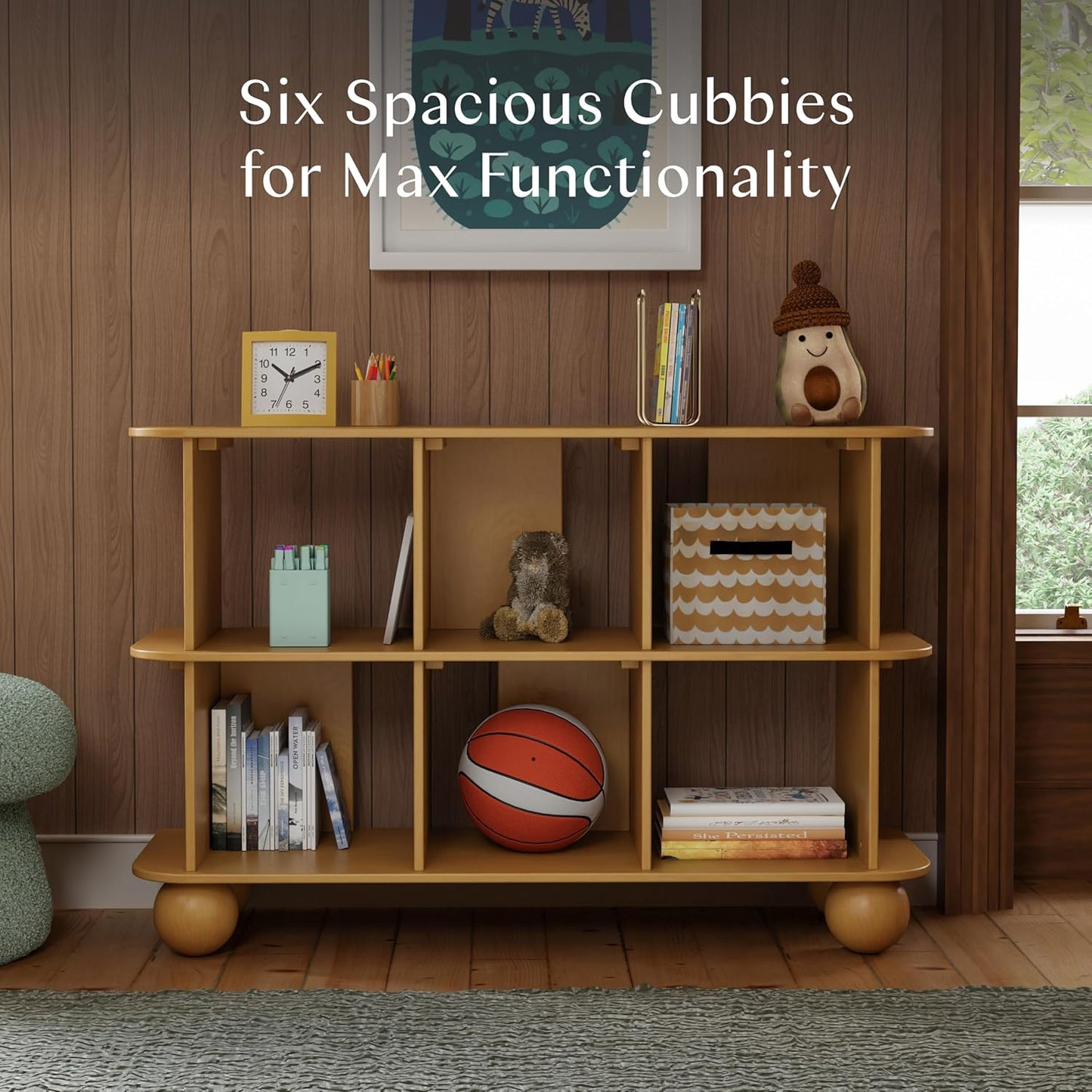 Babyletto Crosby Assembled Open Bookcase Kids Book Case w/Wide 6-Cube Montessori Wooden Book Shelves for Bedroom/Playroom/Living Room/Office - Modern Wood Bookshelf - Honey