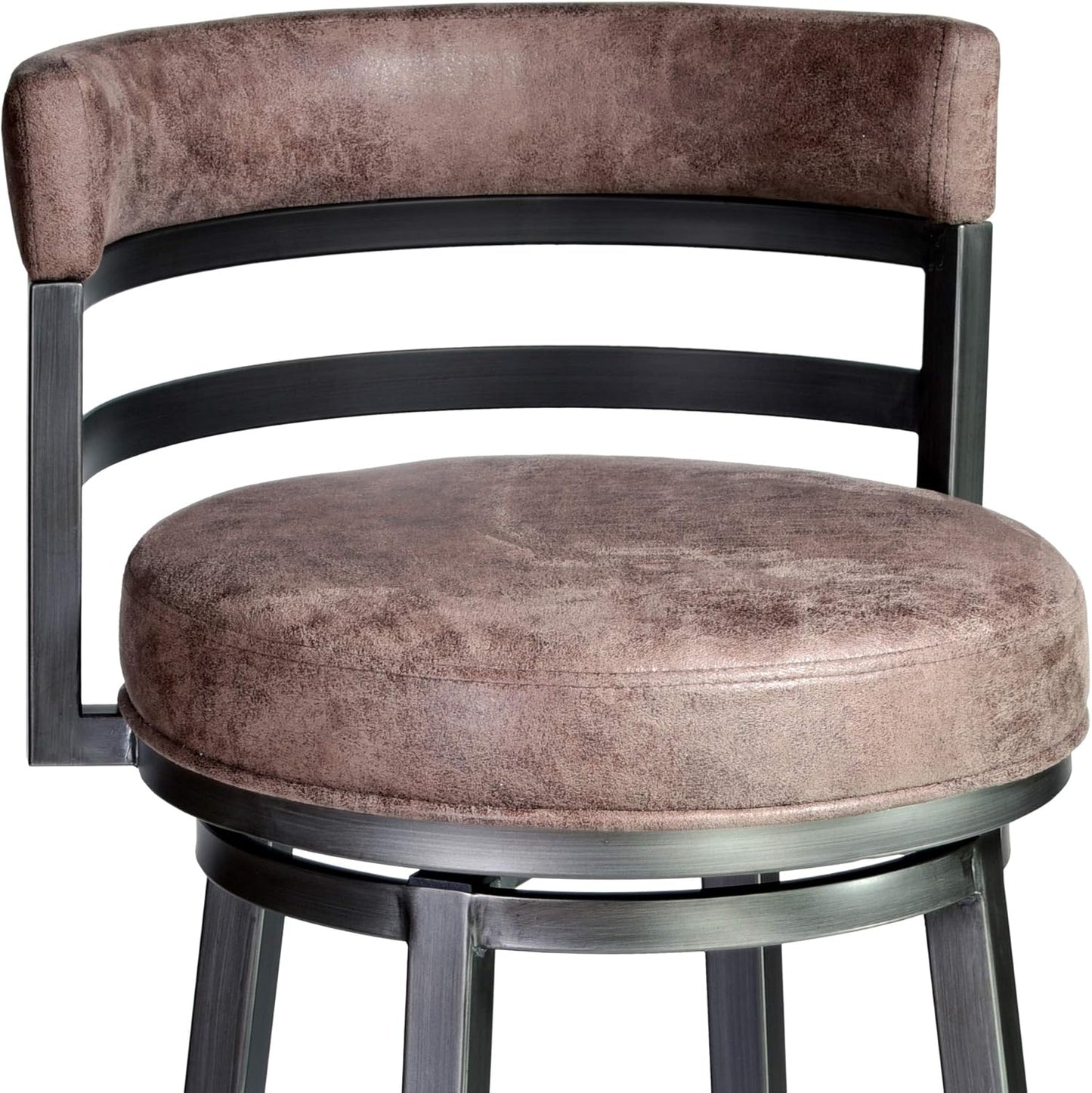 Armen Living Madrid 26" Seat Height Swivel Bandero Tobacco Faux Leather and Mineral Finish Bar Stool for Kitchen Island Counter, Set of 2