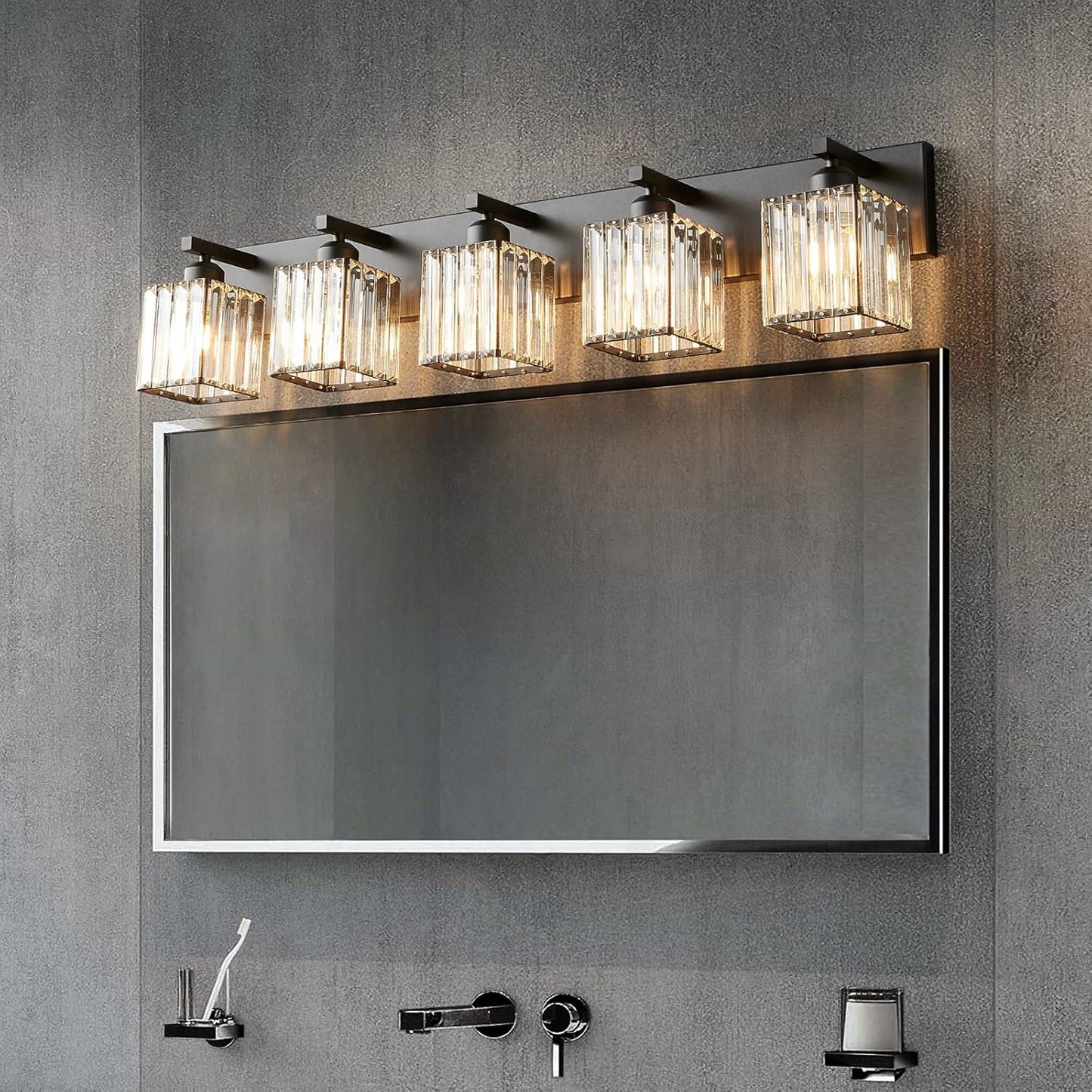 Modern Black Crystal Bathroom Vanity Light - 5-Lights Wall Light Fixtures