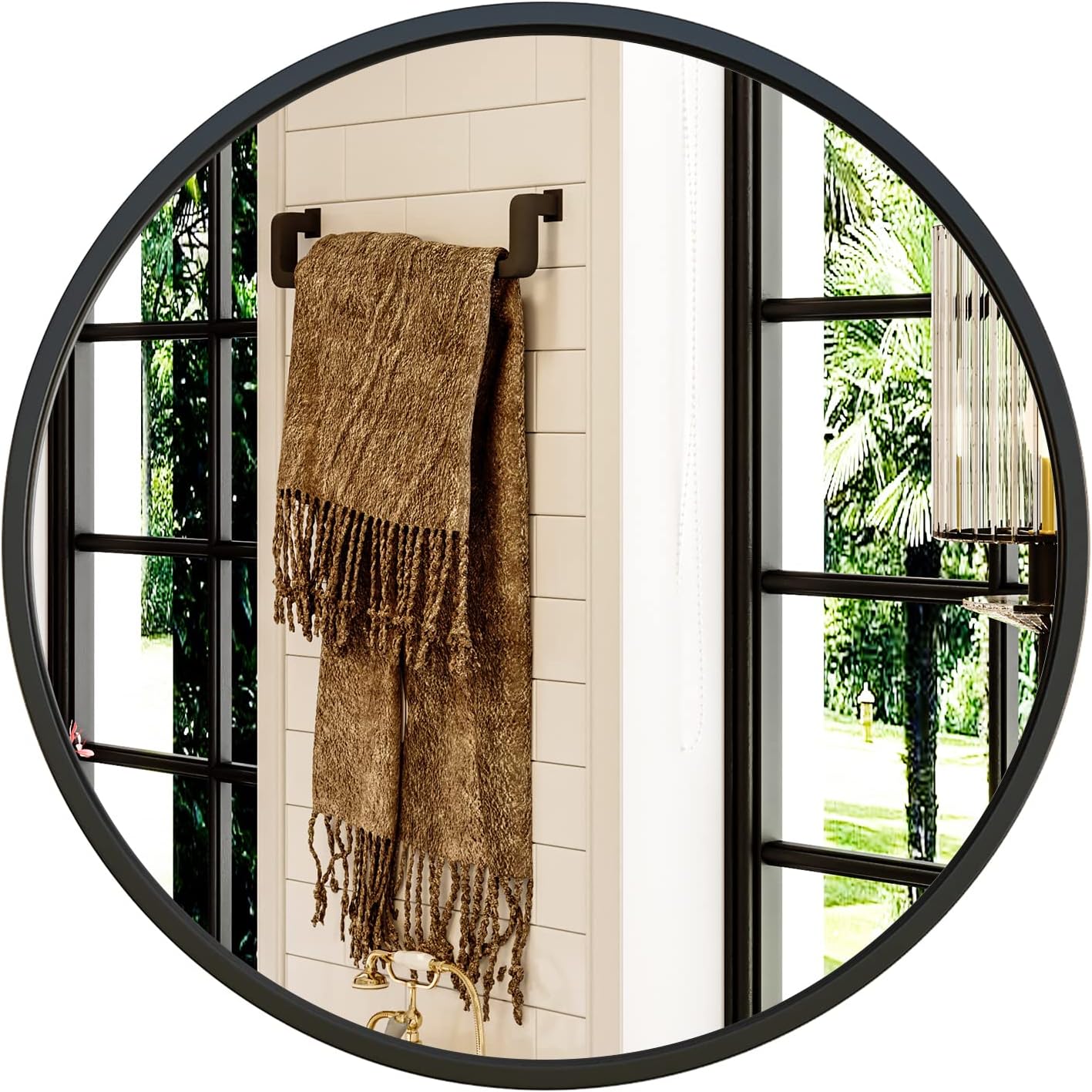 Growsun 20'' Black Round Mirror, Circle Wall Mirror for Bathroom Vanity, Entryway Living Room with Metal Frame for Home Decor