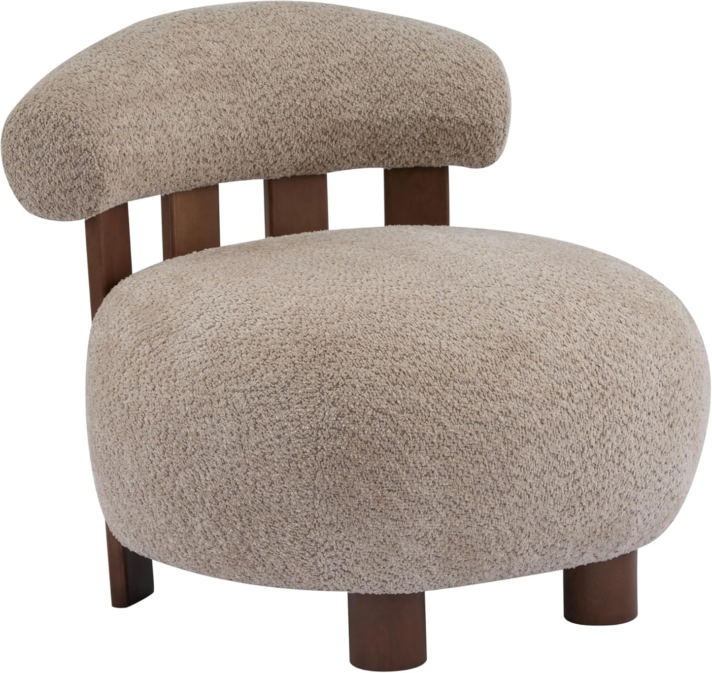 Christopher Knight Home Elvina Boucle Fabric Accent Chair, Solid Wood Single Lounge Sofa, Bedroom Comfy Reading Chair, for Modern Minimalist Style Living Room/Home Office, Light Brown