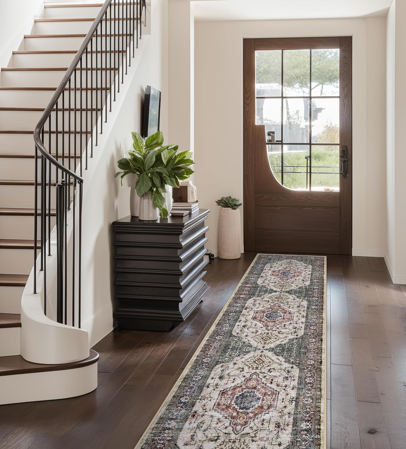 Lahome Oriental Hallway Runner Rug, 2.5x8 Kitchen Runner Non Slip Ultra-Thin, Soft Washable Hallway Rug Non Shedding Long Carpet for Entryway ‎Laundry Room Bathroom, Brown/Grey