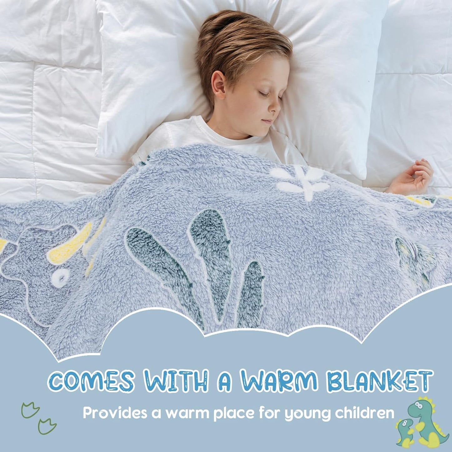 Comfy Toddler Chair and Couch for Kids with Blanket,2-in-1 Soft Plush Fold Out Toddler Couch for Girls and Boys,Convertible Sofa to Lounger for Playroom, Dinosaur