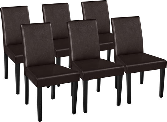 Yaheetech Dining Chairs Set of 6 Faux Leather Modern Dining Room Chairs with Rubberwood Legs and Padded Seat for Kitchen/Living Room/Restaurant, Dark Brown