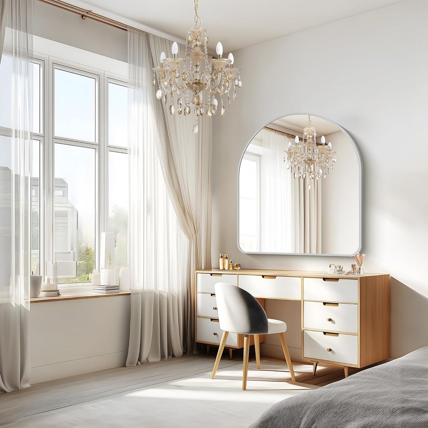 FORBATH Large Arched Wall Mirror 40x36 Inch, Silver Arch Bathroom Mirror with Aluminum Frame, Arched Mirror for Dresser, Fireplace,Entryway,Home Decor,Hanging or Leaning Against Wall