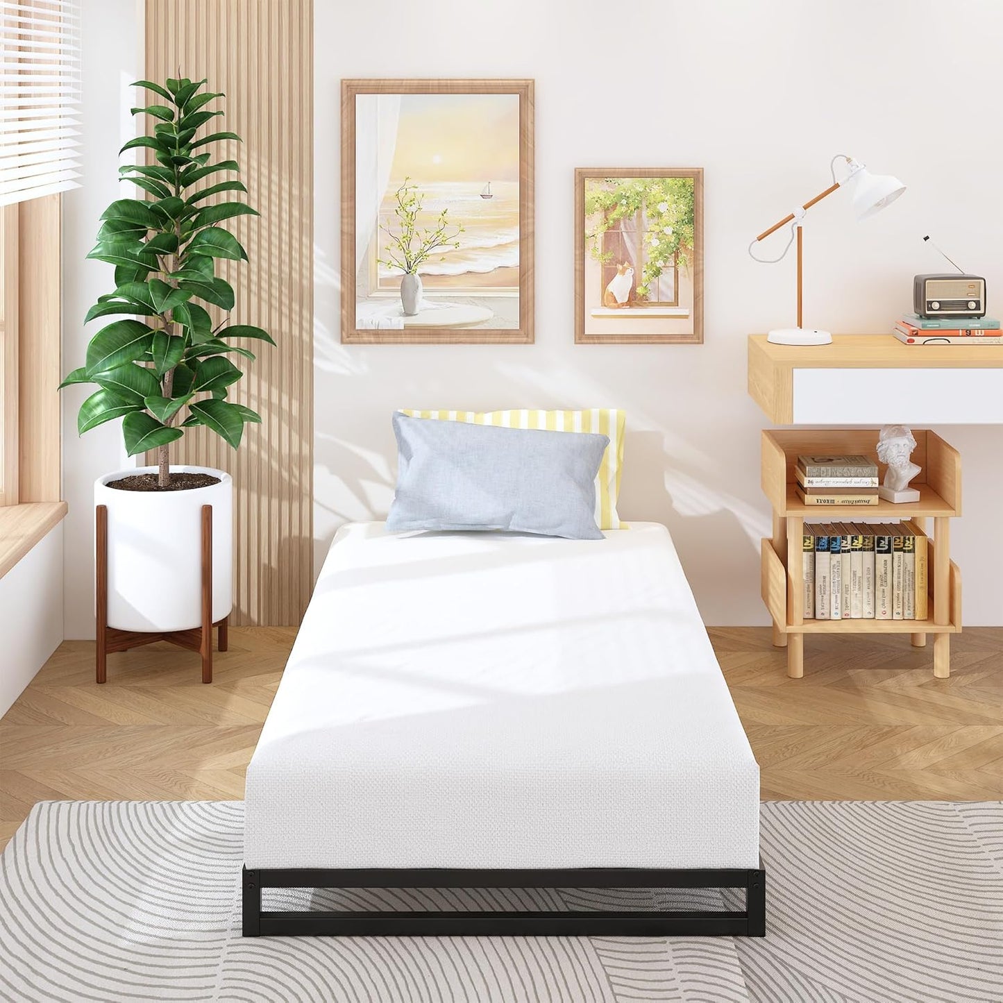 4 Inch Twin Size Bed Frames Heavy Duty Metal Twin Platform Bed Frame No Box Spring Needed, Noise Free, Easy Assembly, Black