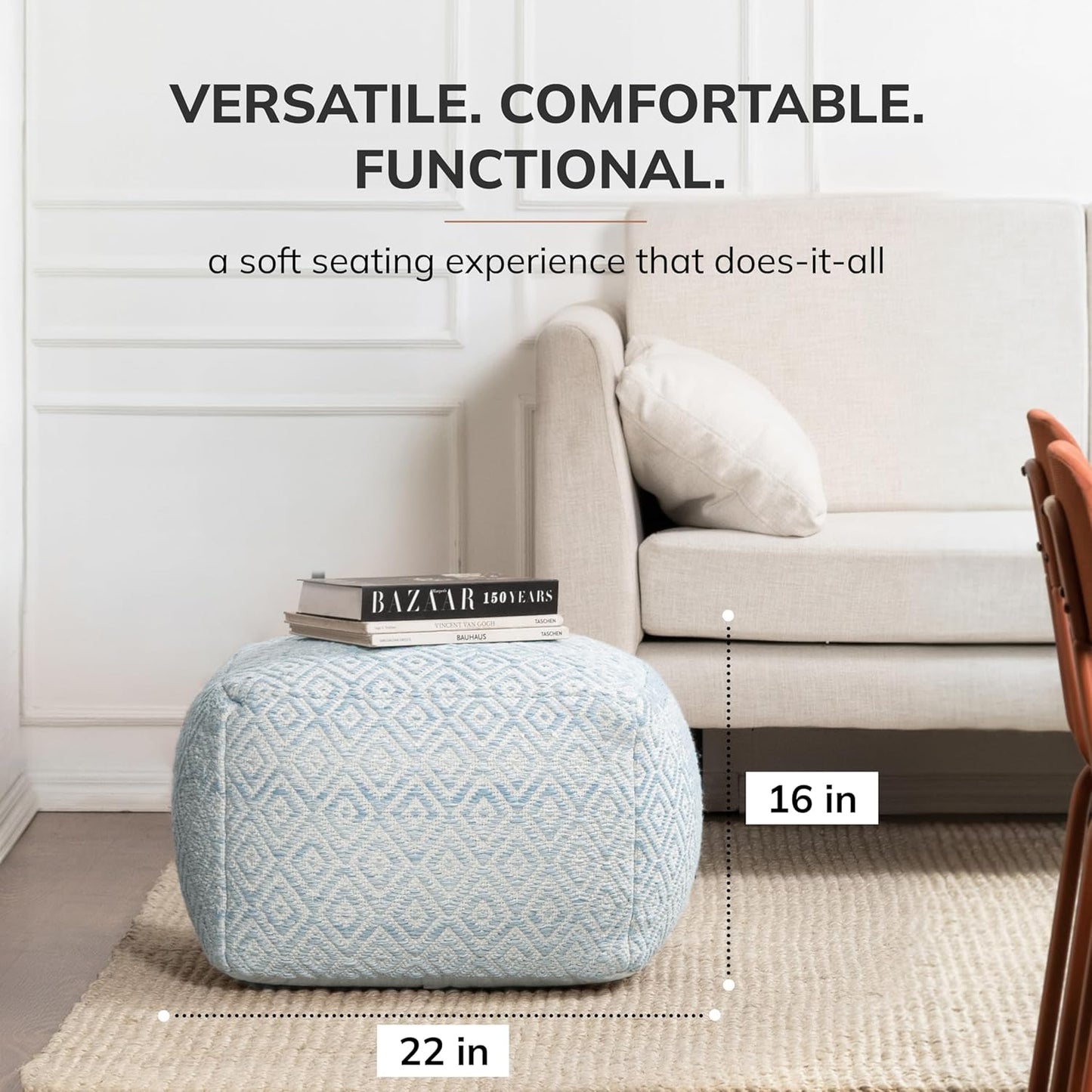 Anji Mountain 22"x22"x16" Handmade & Handcrafted Ottoman Pouf Comfortable Pouf Ottoman Foot Rest & Home Décor Accent for Living Room, Bedroom, Nursery, Kids Room, Patio