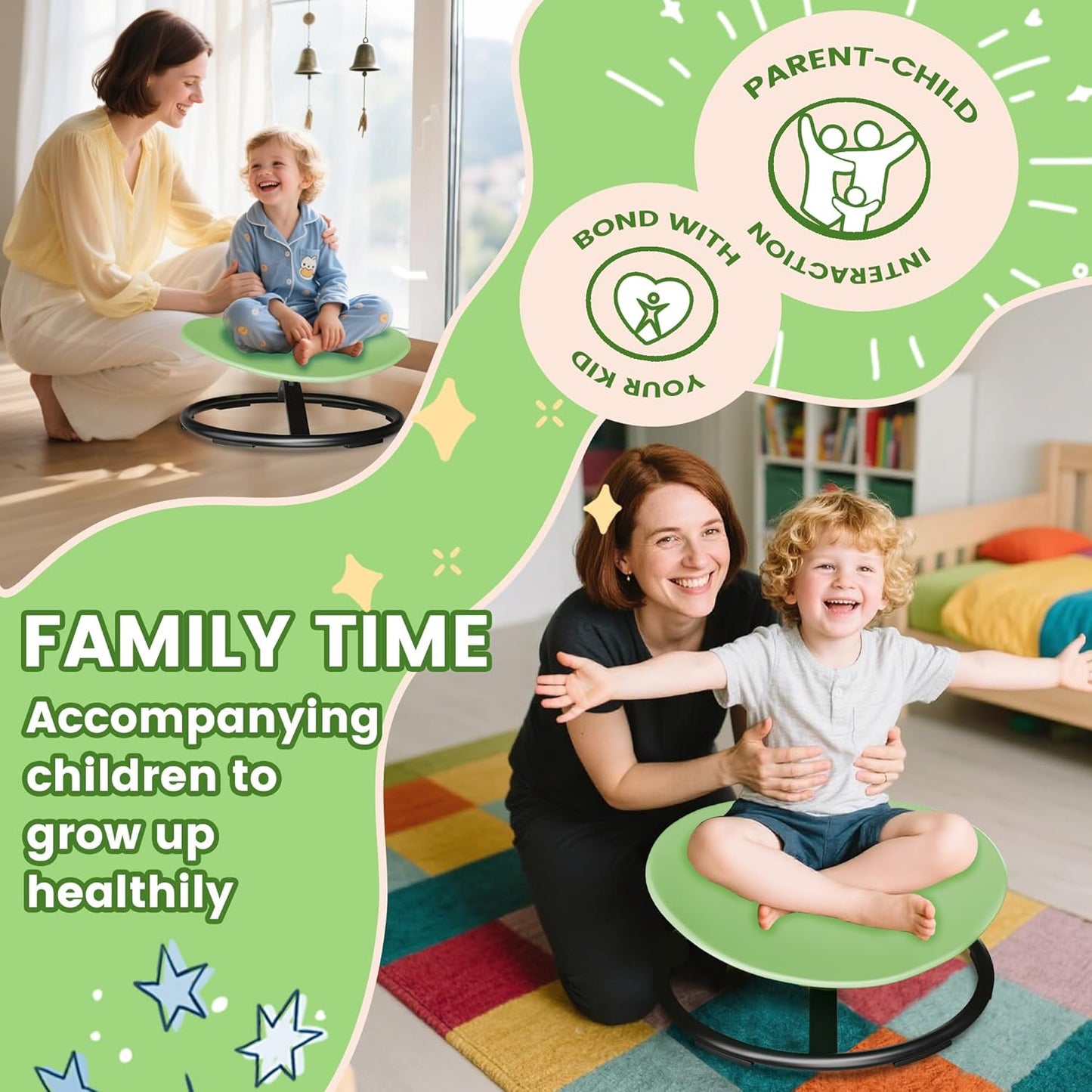 21" L × 19" W Large Size Spinning Chair for Autistic Kids, Autism Sensory Spinning Chair, Sensory Toys for Kids with Autism & ADHD, Sit and Spin Training Body Coordination, Light Green Rounded Share