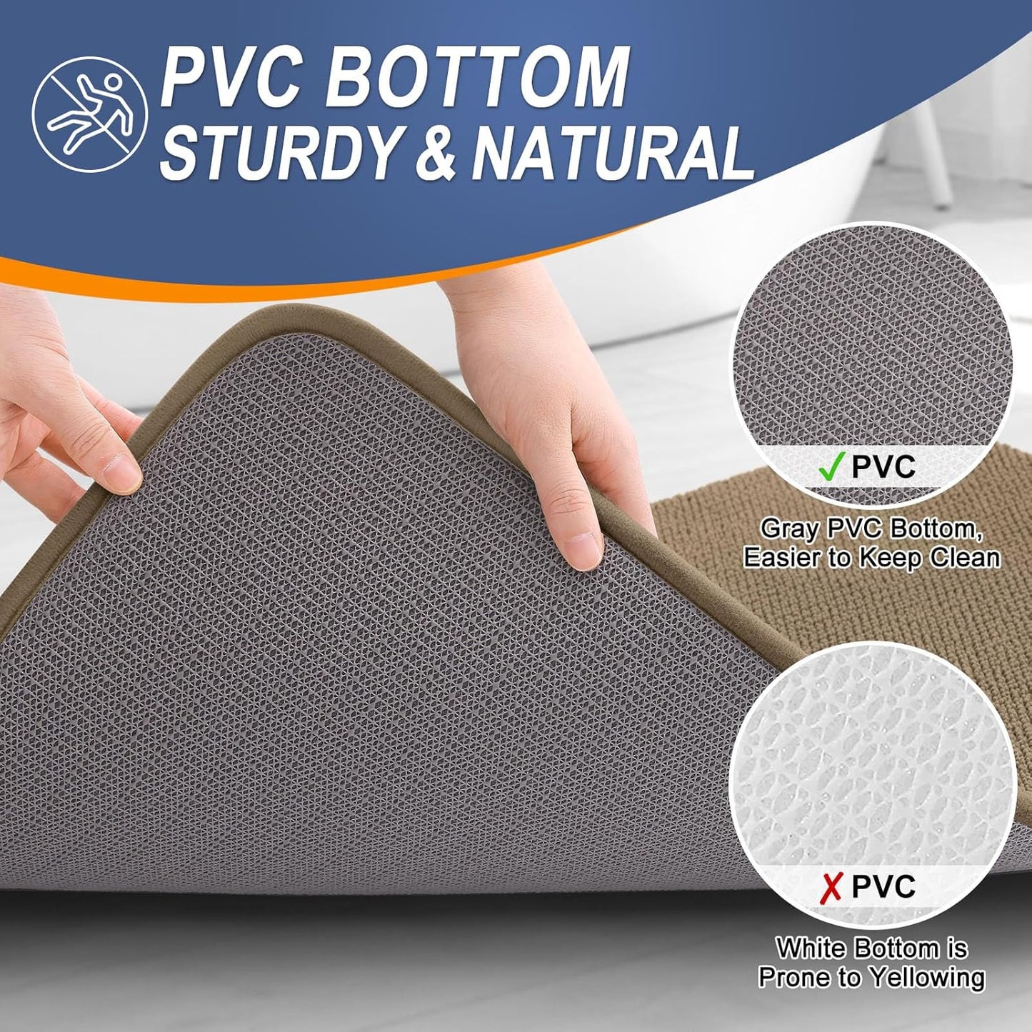 OLANLY Thick Memory Foam Bath Mat Rug 24x16, Extra Soft Absorbent Bathroom Rug, Quick Dry Bath Mats, Non-Slip, Machine Washable Carpet for Bathroom, Tub and Shower, Home Decor Accessories, Tan