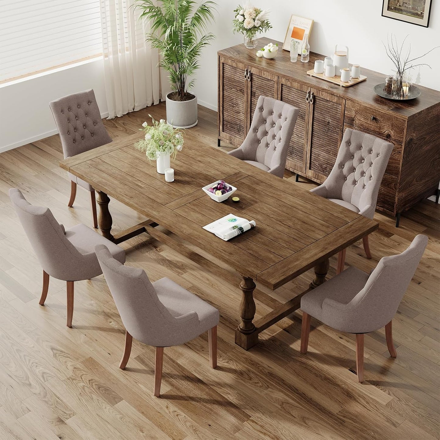 COLAMY Wingback Upholstered Side Dining Room Chairs Set of 6, Fabric Dining Chairs with Tufted Button, Living Room Chairs for Home Kitchen, Taupe