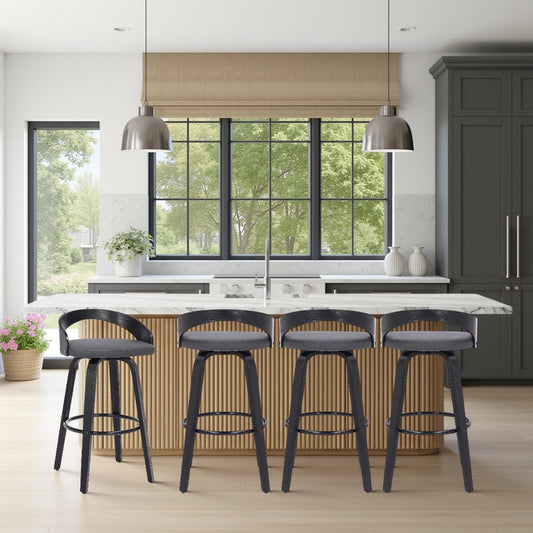 Armen Living Sonia 26" Counter Height Swivel Gray Faux Leather and Black Wood Bar Stool - Set of 3