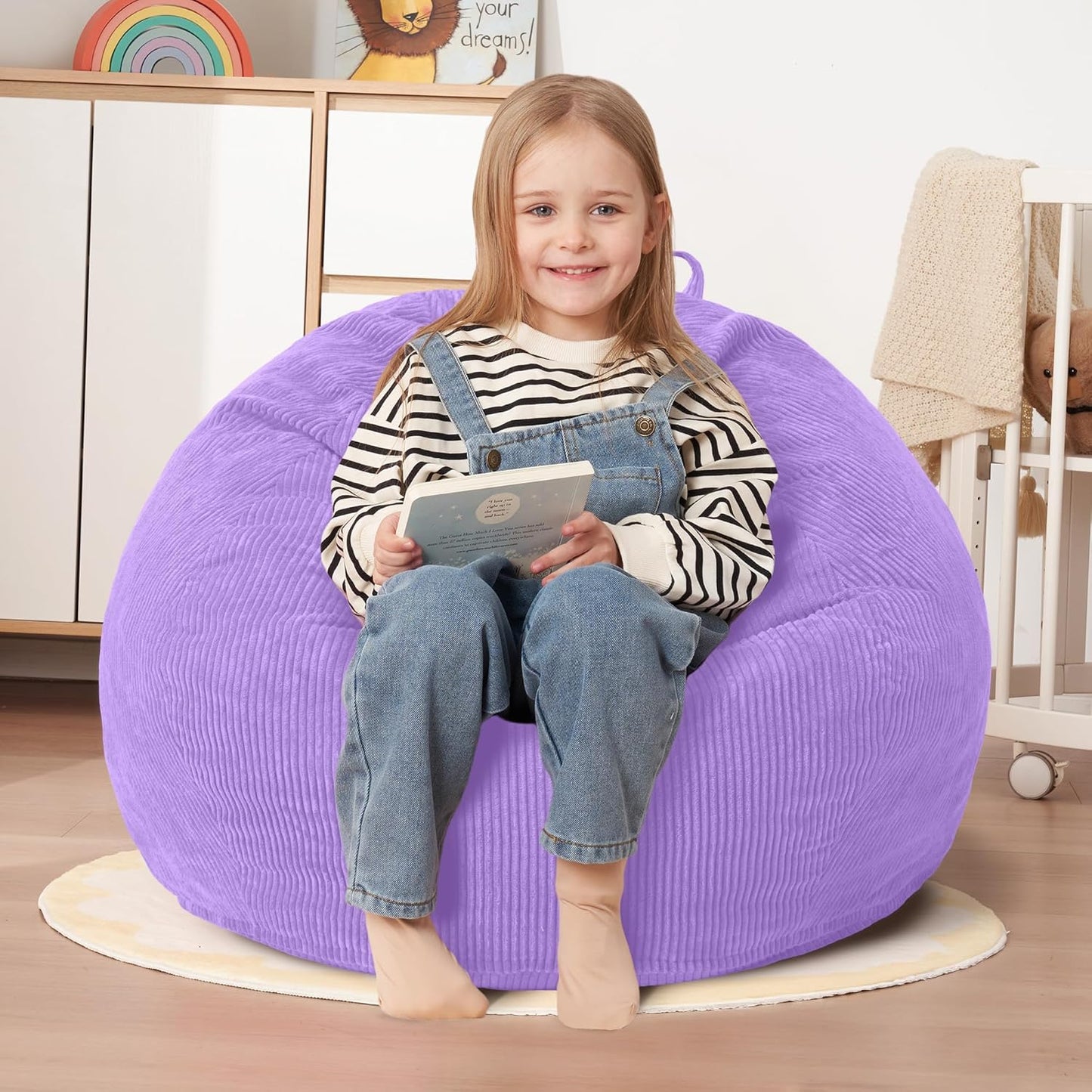 HABUTWAY 2 FT Bean Bag Chair,Giant Bean Bag Chairs,Big Bean Bags with Memory Foam Filled, Large Beanbag Chairs with Soft Corduroy Cover-Purple