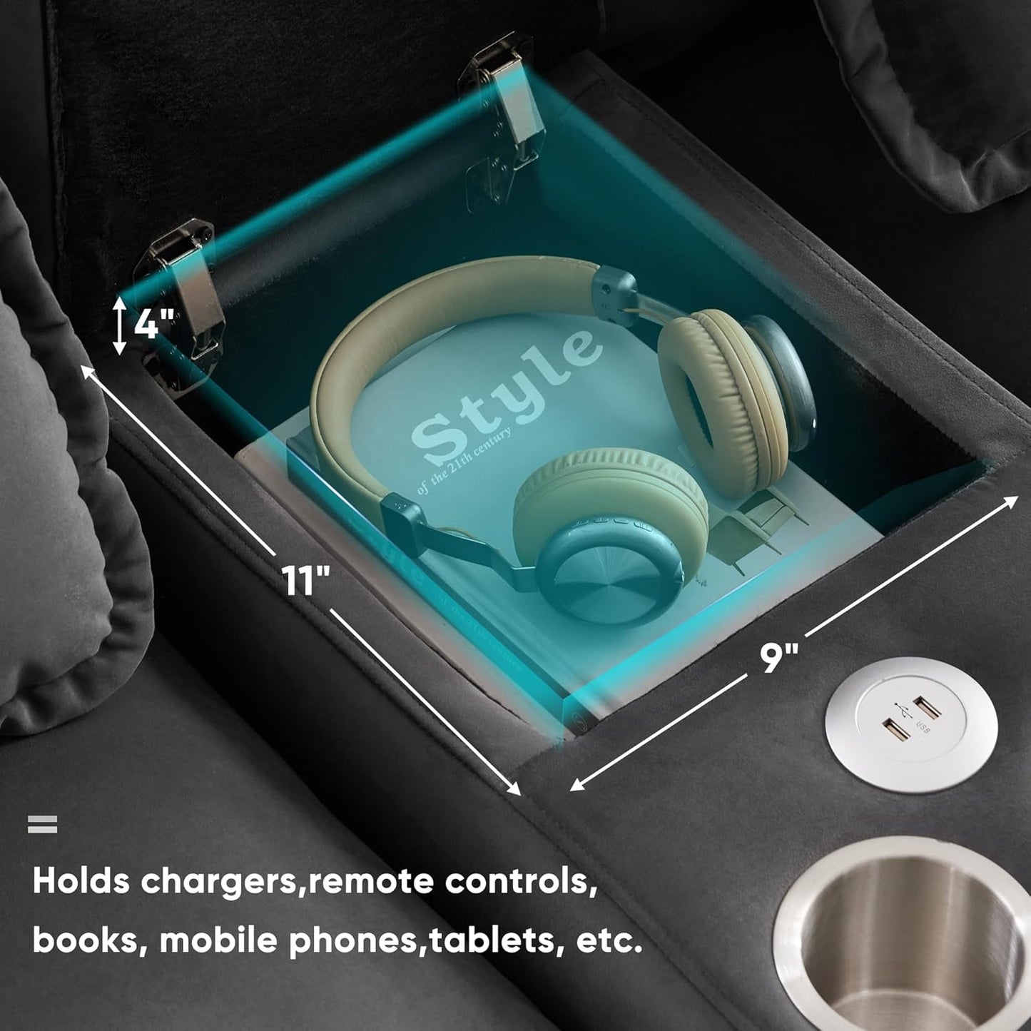 Merax U-Shaped Sectional Sofa with Cupholders, Console and USB Charging Ports, 6-seat Velvet Upholstered Sleeper Couch with Symmetrical Chaise for Living Room, Apartment, 123", Gray