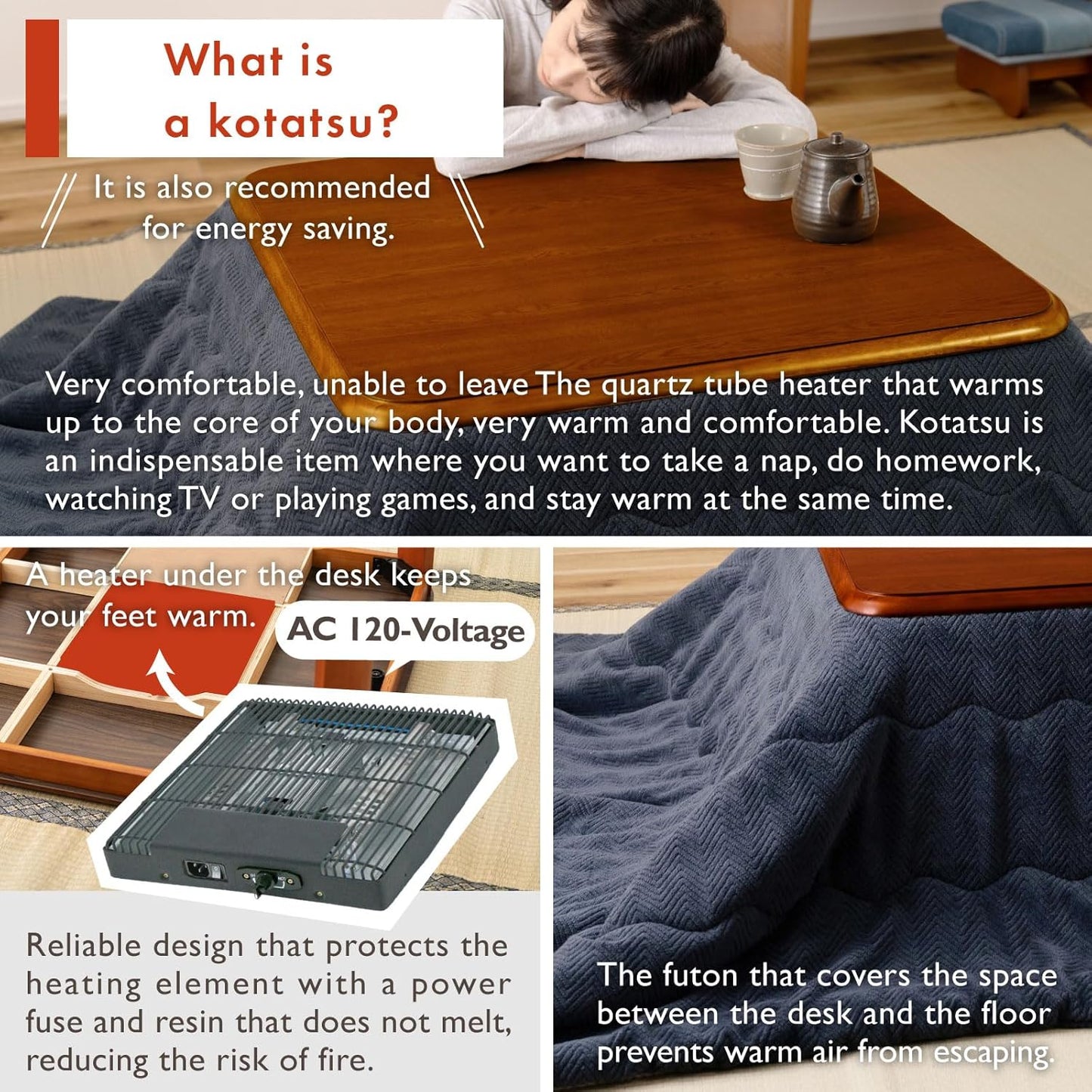 PaletteLife Japanese Heated Table (31x31in)- Wooden Chabudai Furniture with 120V Electric Heater - Low-Lying Dining and Work Desk with Temperature Control Knob Casual kotatsu…