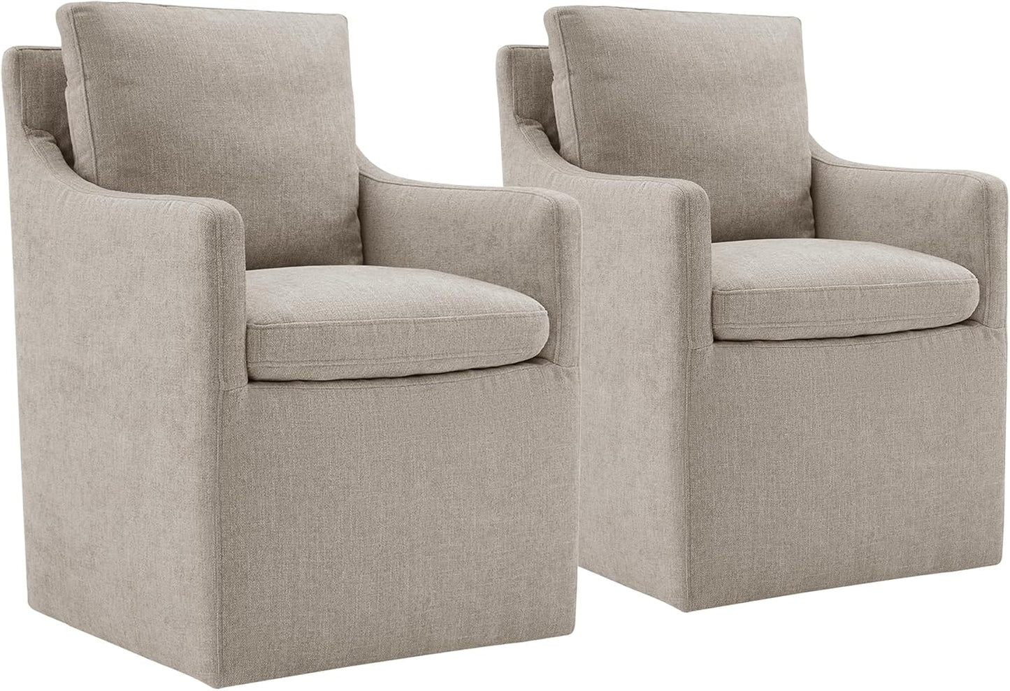 Upholstered Dining Chairs with Casters No Assembly Modern Accent Armchair with Rollers for Diningroom Bedroom Livingroom Reading Room,Sand,2 Boxs