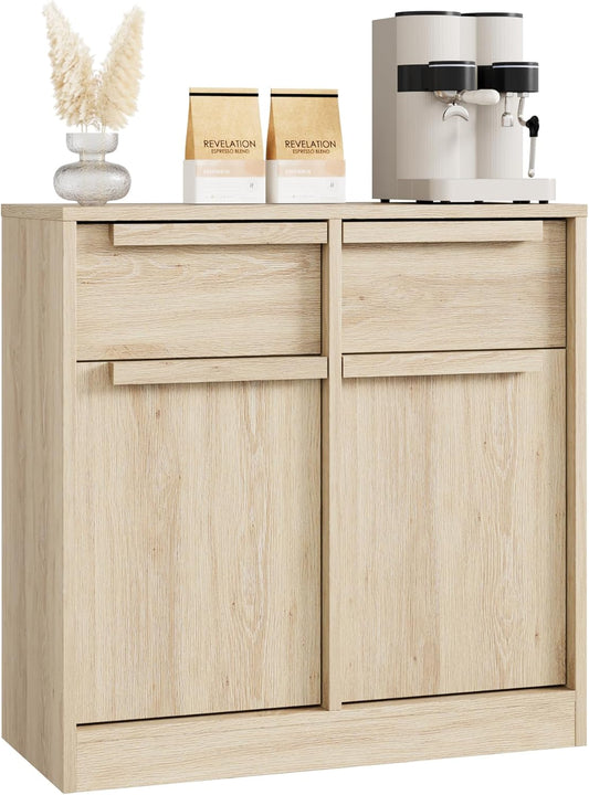 GarveeHome Sideboard Buffet Cabinet with 2 Drawers, 31.5" Large Coffee Cabinet with Storage, Modern Storage Buffet Table for Kitchen Dining Room, Living Room (Pear Wood, 2 Doors & 2 Drawers)