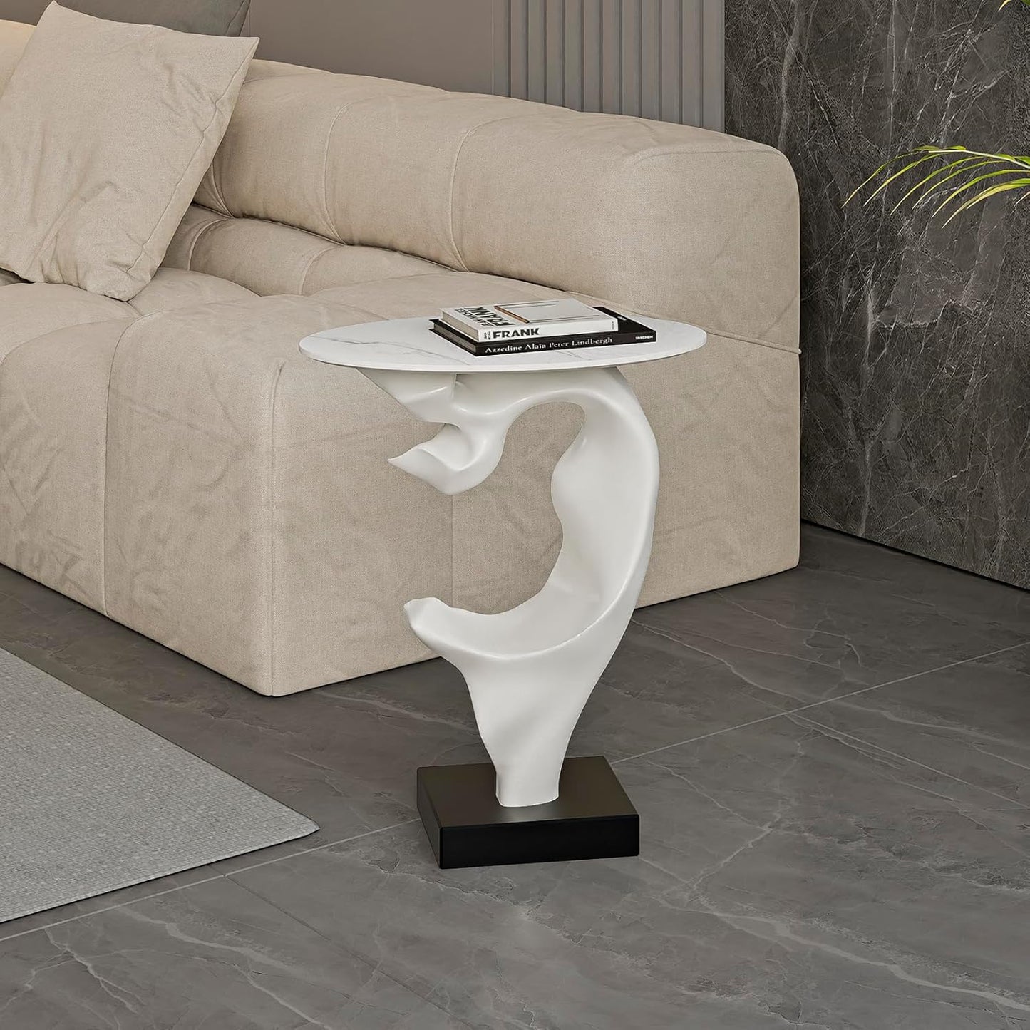 Modern Artistic Coffee Table, Luxury Semicircular Side Table, High-Strength FRP Frame, Artistic Design End Table for Living Room, Bedroom, or Office