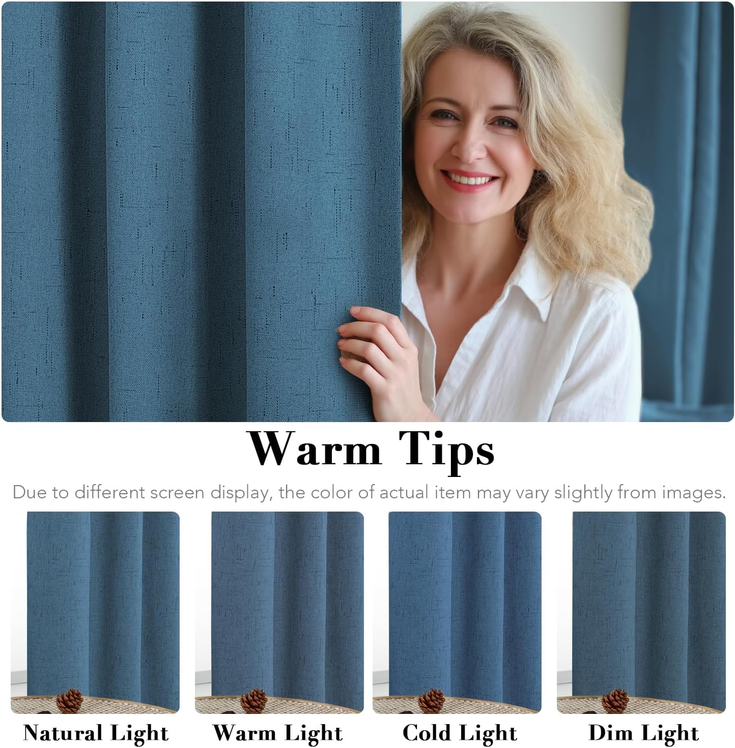 H.VERSAILTEX 100% Blackout Curtains for Bedroom Thermal Insulated Linen Textured Curtains Heat and Full Light Blocking Drapes Living Room Curtains 2 Panel Sets, Blue Sapphire, 52x108 Inch